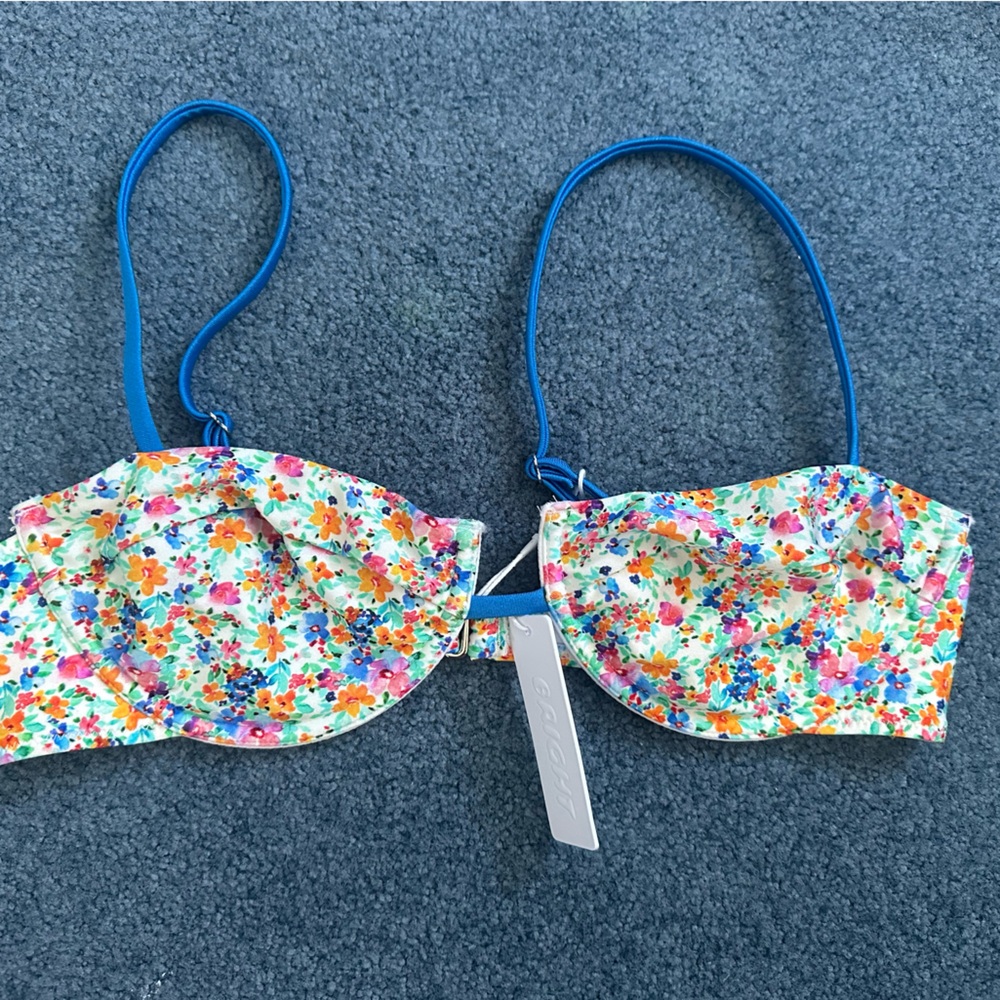 Floral Bikini Top with Blue Straps